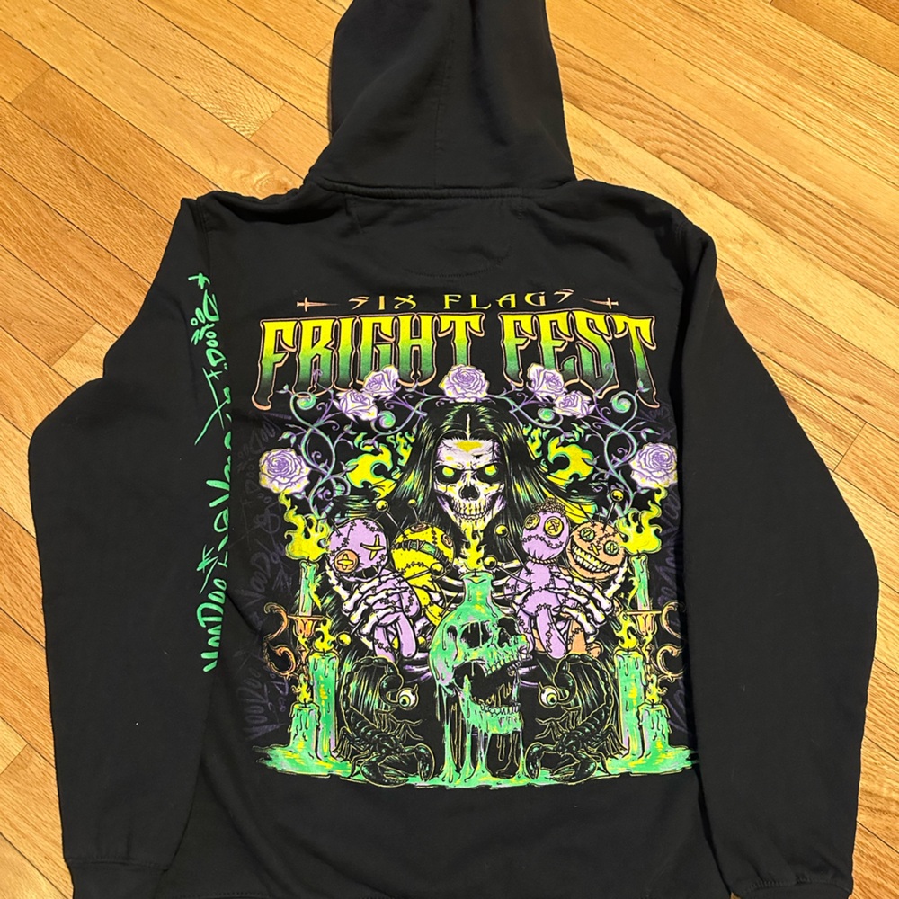 Fright Fest Graphic Hoodie - Black with Neon Green & Purple Artwork size small